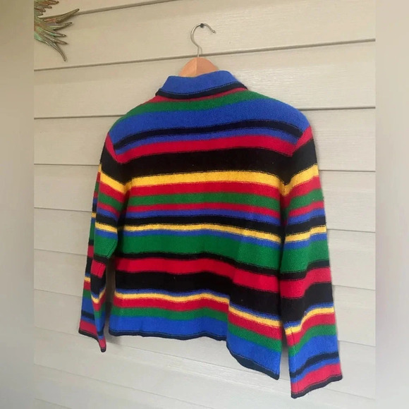 TALBOTS 90s vintage wool sweater rainbow striped peacoat cardigan sz M - Picture 4 of 15